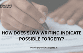 How does slow writing indicate possible forgery?